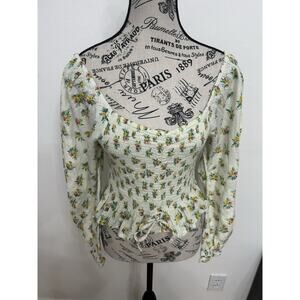 Iky & Me Y2K Tiny Floral Print Cropped Top W/ Ruched Design Retro Chic Sz Med
